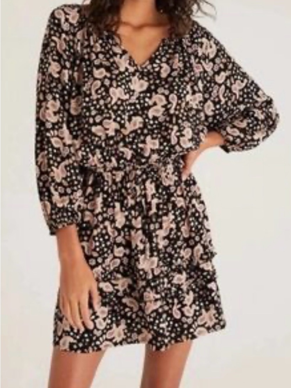 Z Supply Black Mini Dress with Blush Floral Print